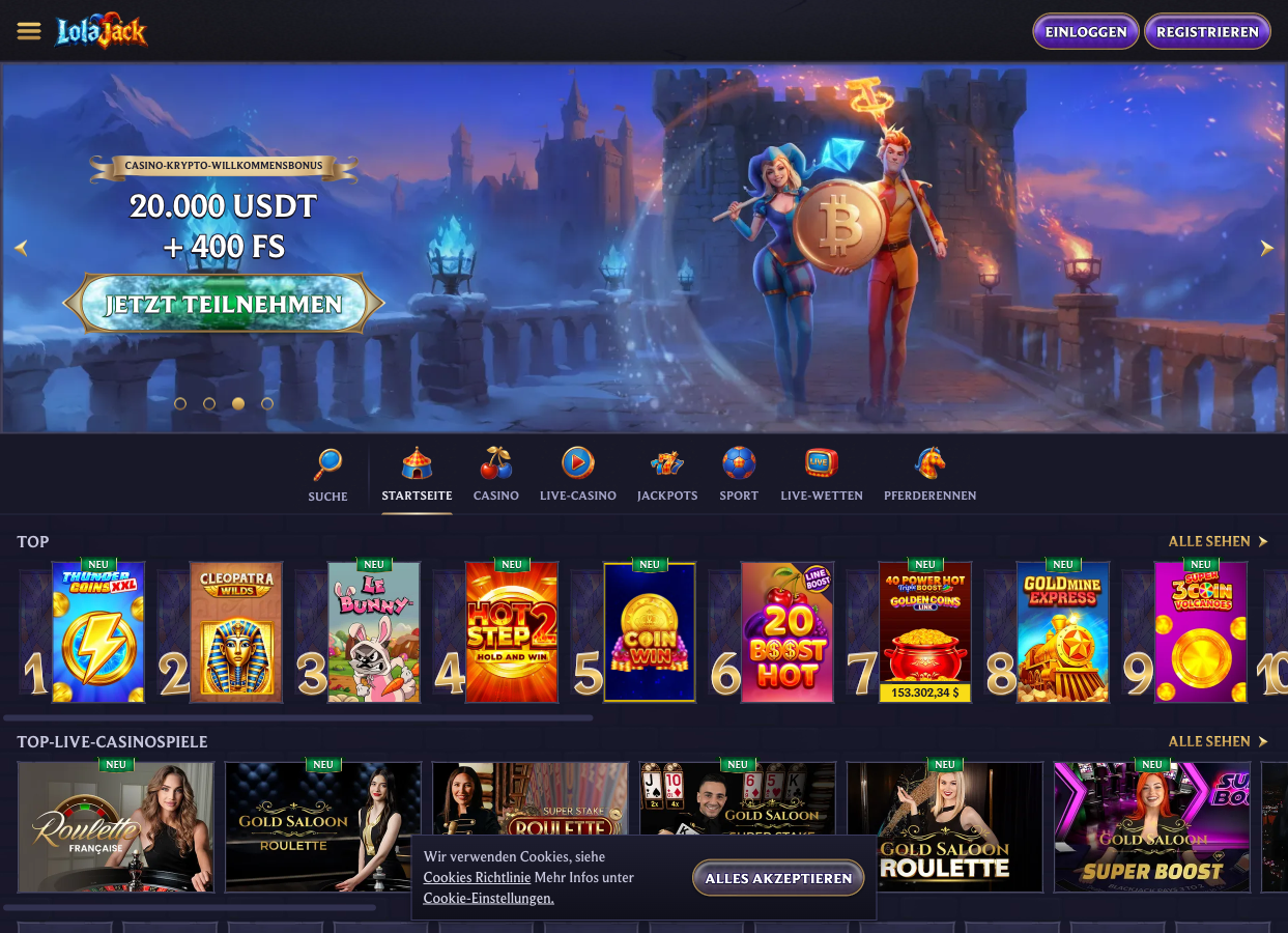 LolaJack Casino Welcome Offer